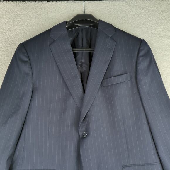 Hart Schaffner Marx Navy Blue Pinstripe Two Button Sport Coat Jacket Men's‎ 46L - Picture 3 of 10